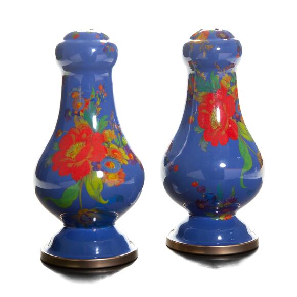 Brand New Mackenzie-Childs Lapis Flower Market Large Salt & Pepper Shakers - Picture 2 of 2
